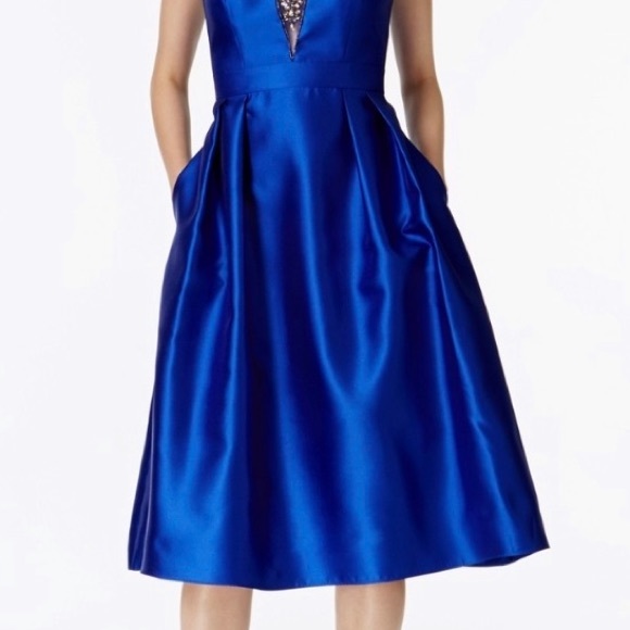 Adrianna Papell midi beaded illusion neckline cocktail dress - Picture 3 of 8